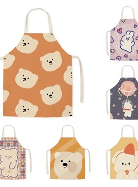 时尚卡通韩版可爱布艺无袖围裙围腰厨房做饭成人家居罩衣网红网红