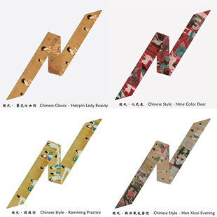 国风九鹿图 簪花仕女图 九色鹿 捣练图 韩熙载夜宴图国潮丝巾发带