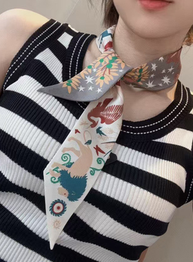 斜纹绸丝带双面双色灰色小丝巾女