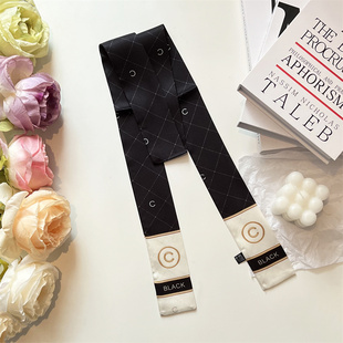 2025秋季新款复古黑色双面细窄长条丝巾发带气质百搭绑发丝带飘带