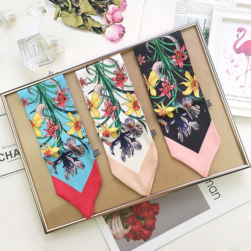 韩国扎头发的丝巾发带两用女韩版夏天遮脖子薄款长条窄懒人小领巾