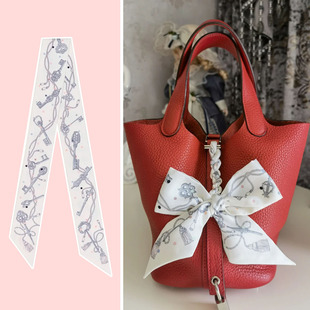 搭红色菜篮子真丝缠包绑带包包手柄丝巾绑包丝带装饰白色飘带发带