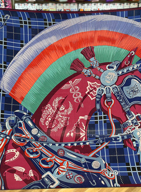 手工卷边2024欧美新款蓝色130cm丝毛大方巾披肩围巾秋冬季保暖女