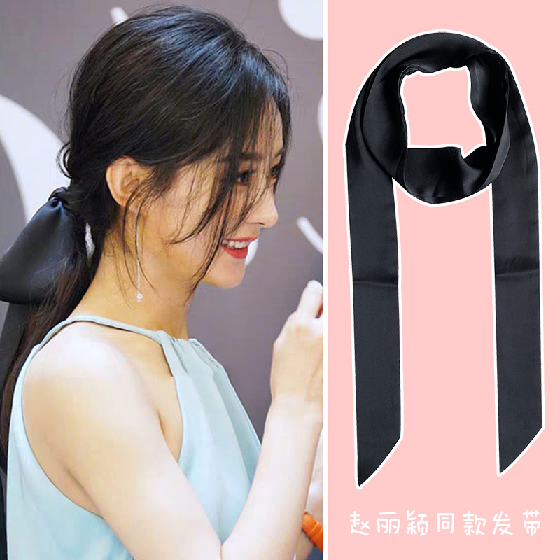 2024年网红新款高级感发带小丝巾女绑发复古法式黑色长条飘带丝带