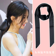 2024年网红新款高级感发带小丝巾女绑发复古法式黑色长条飘带丝带
