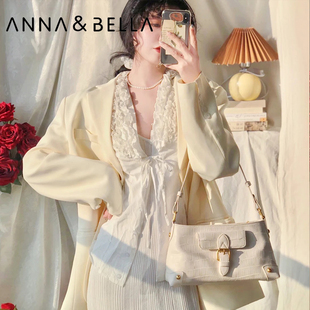 百搭法式 ANNA&BELLA小众设计女士牛皮复古腋下包法棍包时尚 单肩