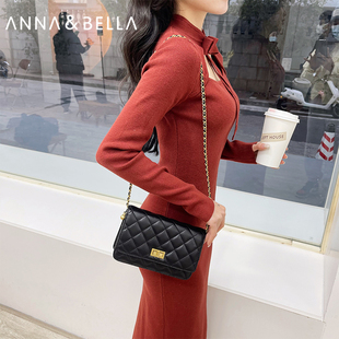 Anna&Bella原创设计小香风女士菱格金球包荔枝纹斜挎单肩包小方包