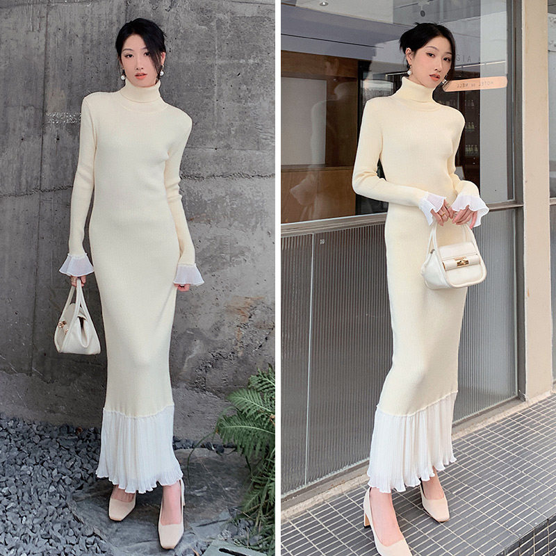 收腰修身针织连衣裙女配大衣秋冬新款加绒内搭打底裙子显瘦包臀裙