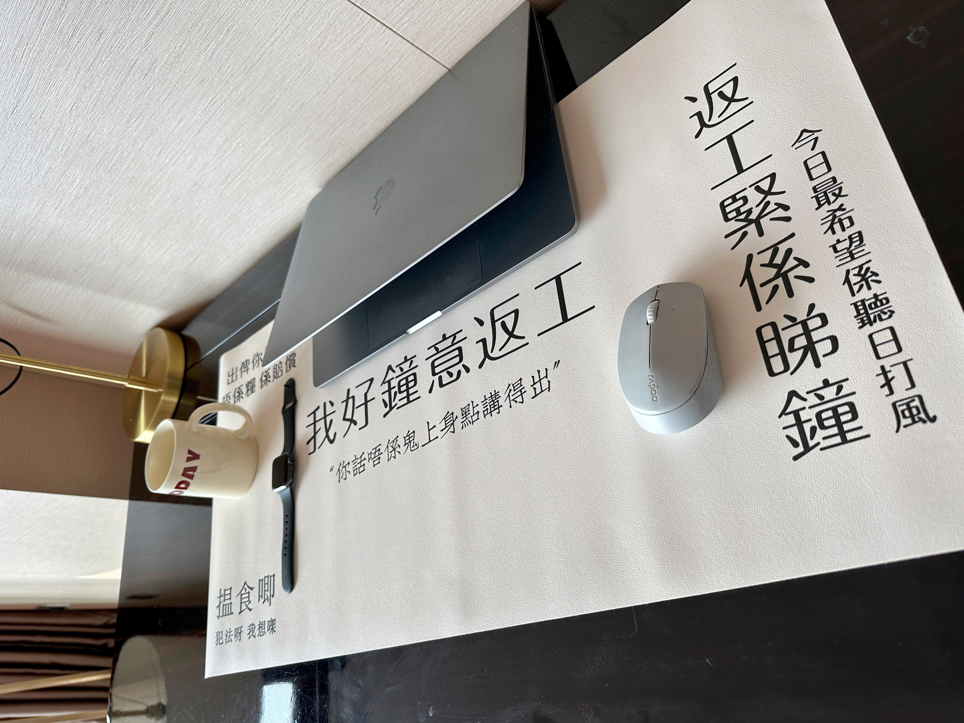 金毛玲原创|我好钟意返工鼠标垫黄子华栋笃笑防水电脑粤语桌垫
