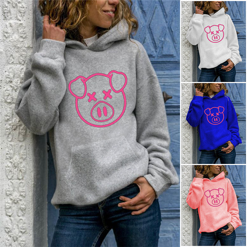 跨境新款亚马逊新品欧美女装卫衣套头 动物印花 圆领连帽2023TEMU