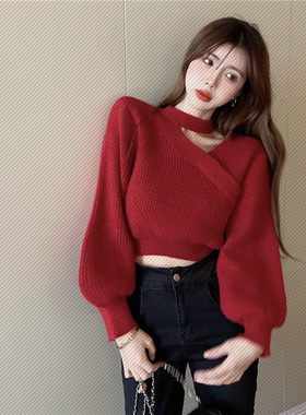 镇店之宝红色清仓短款上衣原装打底心机爆款毛衣甩卖别致高腰秋冬