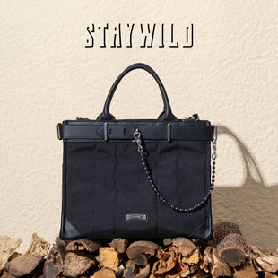 仕 我不是爱 尼龙牛皮铂金包男单肩斜挎手提通勤包 恶搞 STAYWILD