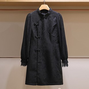 唯系列 | 气质盘扣碎花亮片连衣裙上品折扣25秋新款长袖小黑裙女