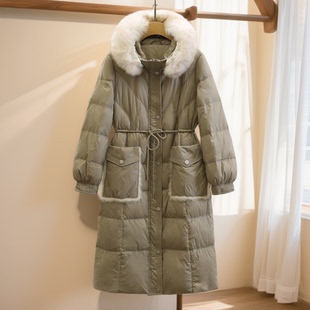 专柜价2599【雯】90鸭绒！狐狸毛大毛领~水貂毛包边~羽绒服长外套