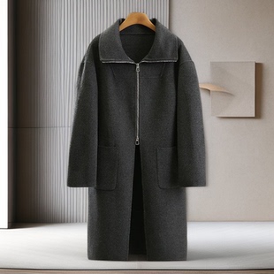羊毛韩版 20%羊绒 气质宽松显瘦双面呢大衣专柜清仓25冬外套 凯