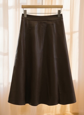 冬装首波【影】高腰垂感过膝显瘦皮裙半身裙品牌撤柜25冬A字裙子