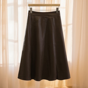 冬装首波【影】高腰垂感过膝显瘦皮裙半身裙品牌撤柜25冬A字裙子