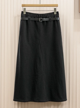 专柜价559【S彩】腰带高腰垂感过膝半身裙品牌撤柜25秋A字型裙子