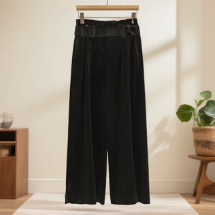 品牌撤柜25冬长裤 腰带高腰垂感阔腿显瘦休闲裤 女 唯 专柜价886