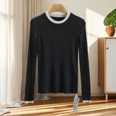 专柜价439 针织毛衣25冬打底羊毛衫 曼 5%羊毛假两件设计感修身