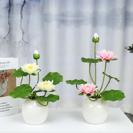 仿真花荷花供佛莲花佛前供花假花装饰花小摆件盆景绢花观音花佛台