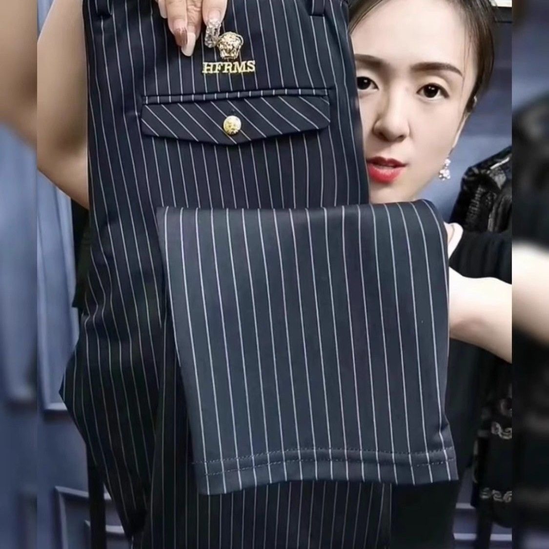 夏季爆款男士轻奢直筒裤商务休闲裤男西裤条纹百搭长裤抗皱锥形裤