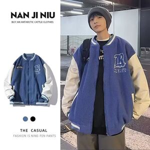 1506/BMY2021/P49冬季摇粒绒外套潮牌痞帅高级感冬装棒球领棉服2图片