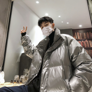 加厚情侣冬季白鸭绒立领宽松加厚保暖羽绒服银色028/图片