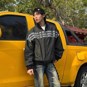 1506-1/JAA301/P64美式潮牌字母满印PU皮棒球服夹克男图片