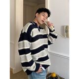 1506/MH23081/P61秋冬美式条纹撞色v领针织衫翻领毛衣男1，男装针织衫/毛衣，星座1506-1