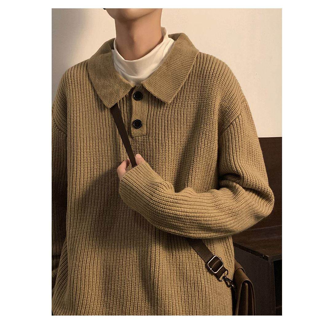 1506/MM011/P47秋冬季翻领毛衣男宽松港风百搭长袖纯色针织衫1，男装针织衫/毛衣，星座1506-1