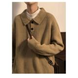 1506/MM011/P47秋冬季翻领毛衣男宽松港风百搭长袖纯色针织衫1，男装针织衫/毛衣，星座1506-1