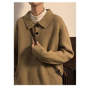 1506/MM011/P47秋冬季翻领毛衣男宽松港风百搭长袖纯色针织衫1,男装针织衫/毛衣,星座1506-1