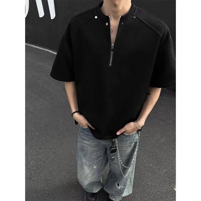 1506-1/TM231/P35美式潮牌短袖t恤男夏季百搭休闲半拉链半袖,男装T恤,星座1506-1