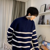 1506/M31171/P54立领撞色条纹毛衣男秋冬季宽松休闲套头针织衫1，男装针织衫/毛衣，星座1506-1