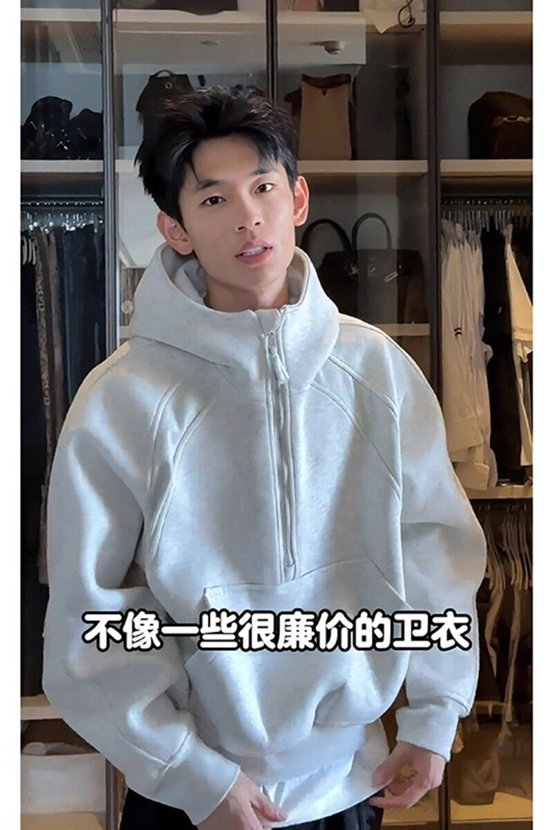 1506-1/WTB071/P73美式白花灰半拉链立领卫衣男款,男装卫衣,星座1506-1