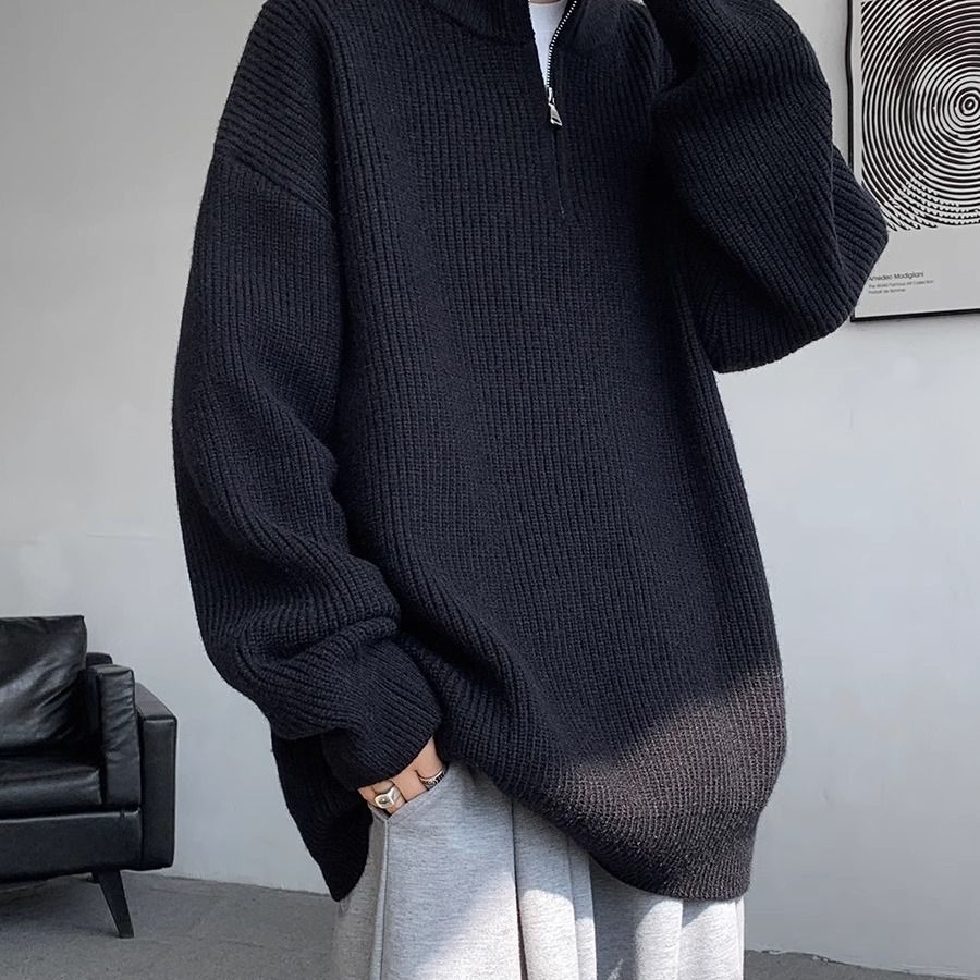 1506/QM1280/P48半拉链高领毛衣男秋冬季针织衫宽松百搭外套1图片