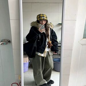 1506/Q86170/P90座山雕冬装派克男女棉服2025棉衣仿兔毛工装外套2图片