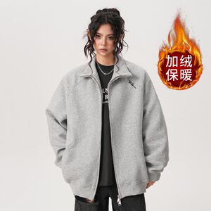 1506/WRW321/P54美式刺绣开衫卫衣男女秋冬宽松双拉链立领外套3图片