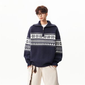 1506/MH23111/P56半拉链毛衣男女秋冬复古百搭休闲针织衫外套1图片