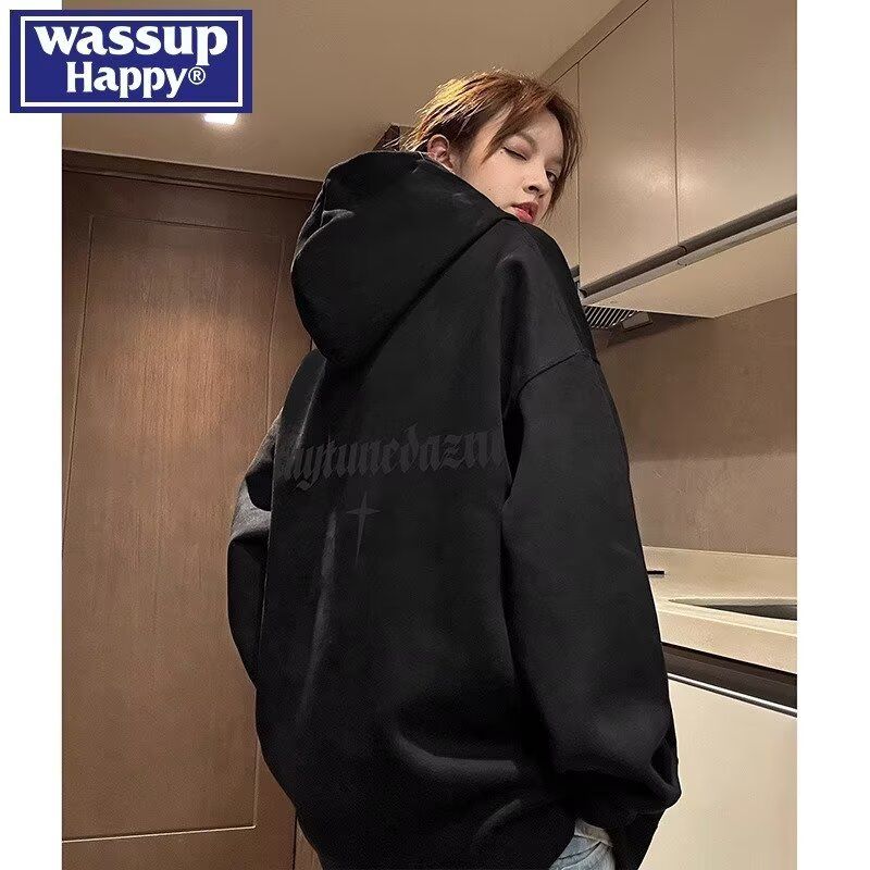 1506-1/WFL17151/P54麂皮绒连帽卫衣男款秋冬季潮牌宽松上衣，男装卫衣，星座1506-1