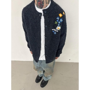 1506-1/MMY4201/P64花卉刺绣开衫毛衣外套秋冬简约情侣校园男女图片