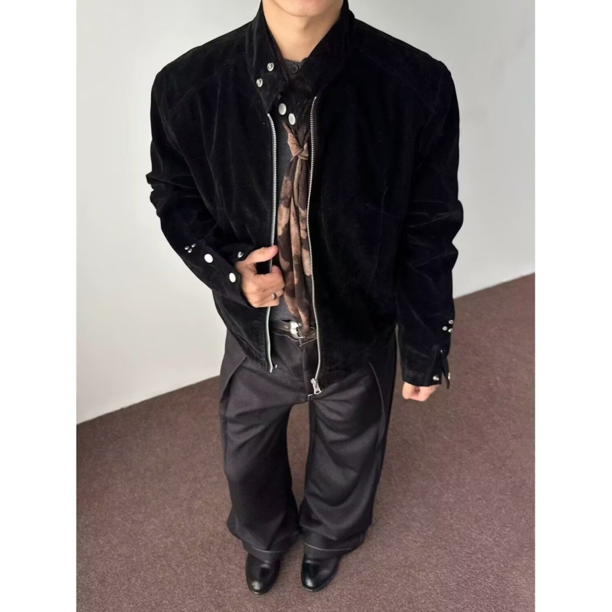 V春秋韩版时髦vintage复古系扣立领麂皮绒夹克男，男装夹克，星座1506-1