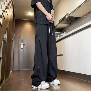 1506-1/KA6191/P44男纽扣设计痞帅垂感宽松直筒休闲长裤潮图片