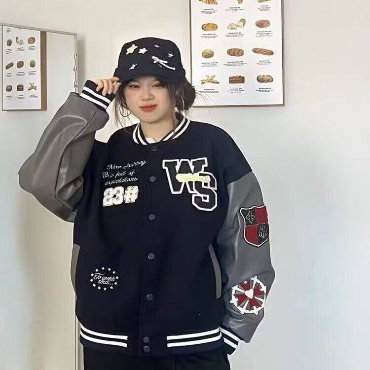 1506-1/JJ7261/P66潮牌情侣美式植绒毛巾刺绣棒球服，女装职业装，星座1506-1