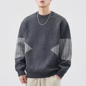 1506/M50191/P57美式复古潮牌拼接撞色针织衫毛衣男士冬季新款1图片