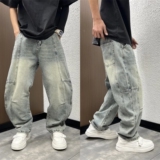 1506-1/KK8801/P54夏季新款拼接直筒宽松牛仔裤男，男装牛仔裤，星座1506-1