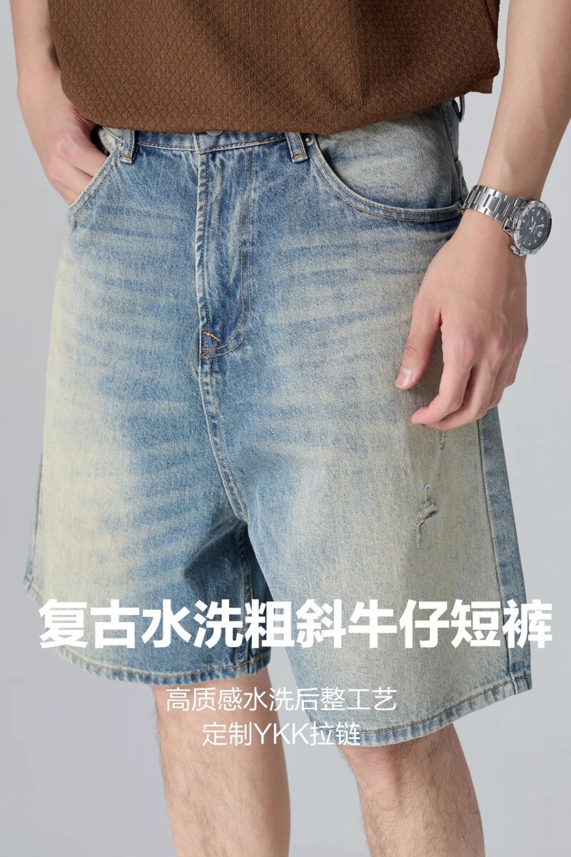 1506-1/KG3071/P41夏季新款复古做旧泛黄五分牛仔裤,男装牛仔裤,星座1506-1
