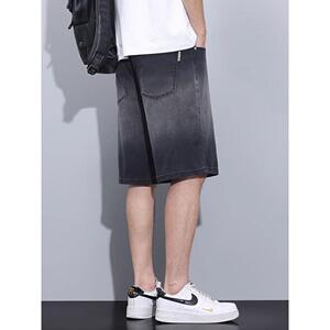 1506-1/KG581/P41烟灰色高街牛仔短裤男图片