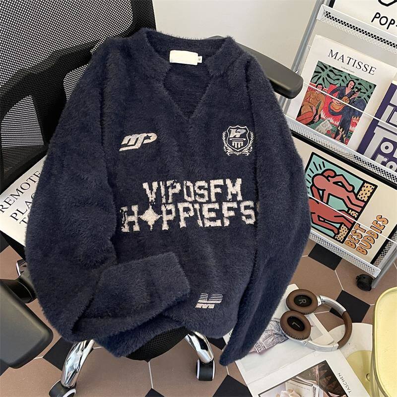 1506/MX0551/P54美式复古徽章印花V领球服运动风针织衫毛衣1,男装针织衫/毛衣,星座1506-1